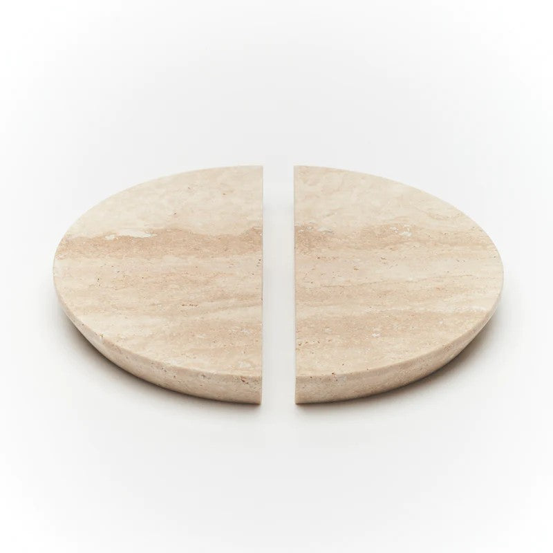 Pair of Lo & Co Interiors Arc Marble Cabinet Handles with sleek marble finish and modern brass hardware design.