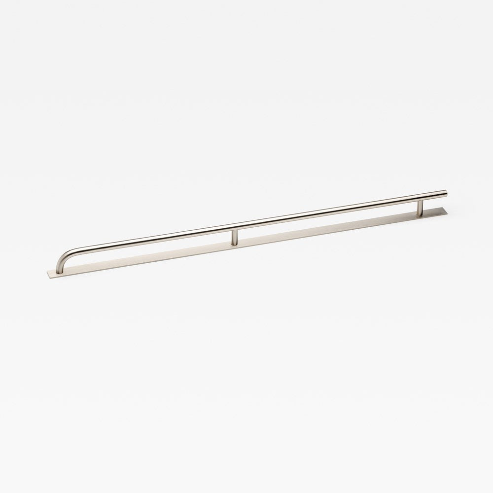 Lo & Co Brera appliance pull handle with backplate, architectural hardware in brushed nickel finish, mounted on door or cabinet.