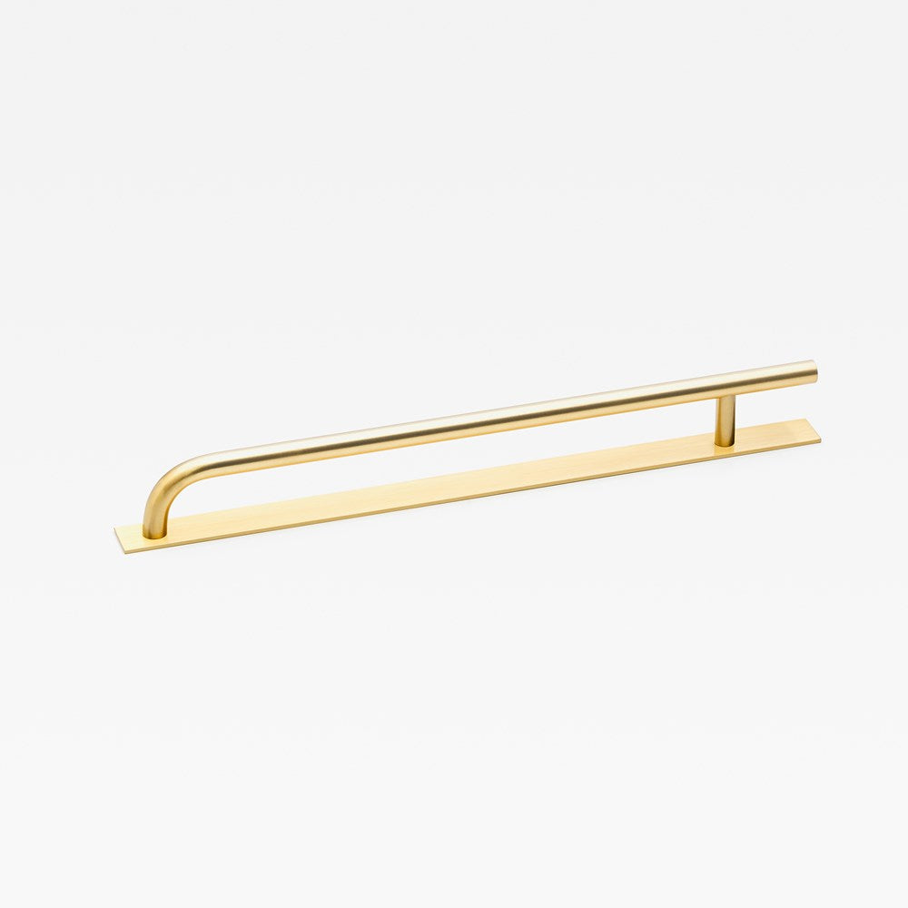 Lo & Co Brera appliance pull handle with backplate, architectural hardware in a sleek metal finish, designed for cabinets or furniture.
