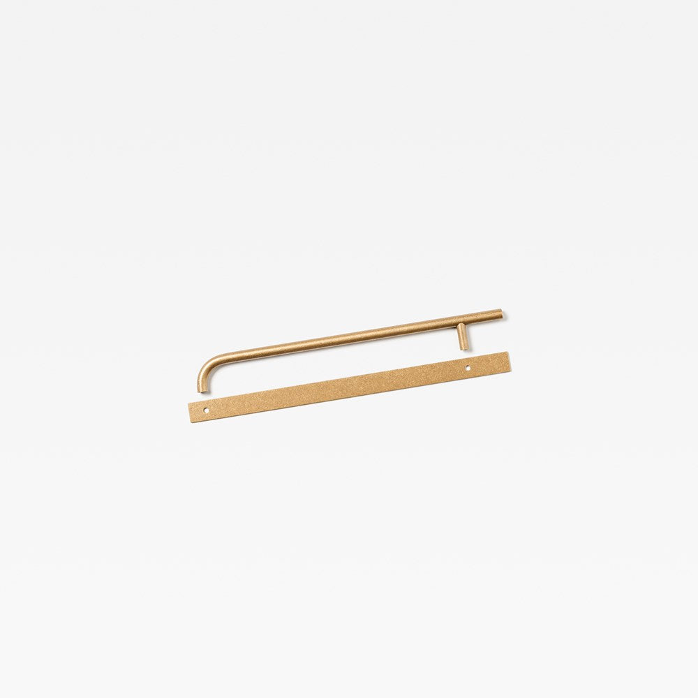Lo & Co Brera appliance pull handle with backplate, architectural hardware in a sleek metal finish, shown on a modern door or cabinet.