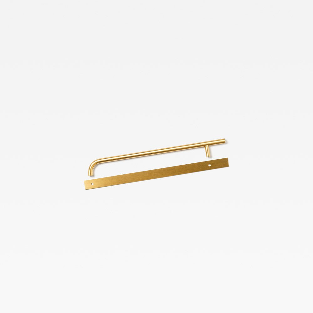 Lo & Co Brera appliance pull handle with backplate, architectural hardware in brushed metal finish, designed for cabinets and furniture.
