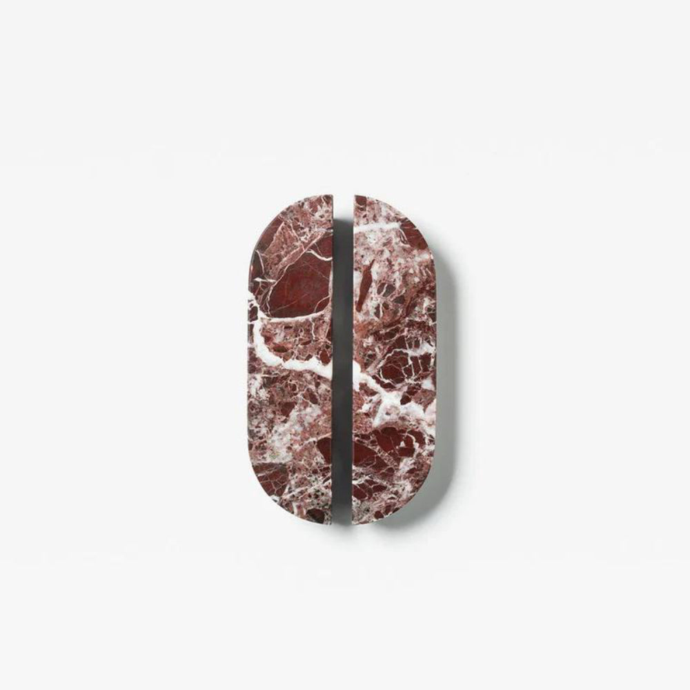 Pair of Lo & Co Dot Marble Handle Small cabinet hardware with round marble knobs and silver accents for furniture.