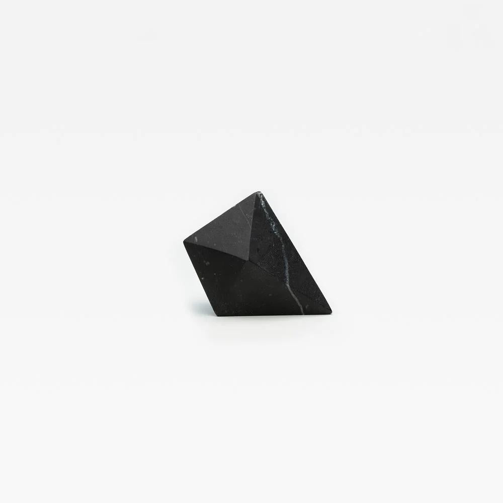 Lo & Co Prism Marble Knob, black marble architectural hardware with a geometric prism design, ideal for furniture or cabinetry accents.