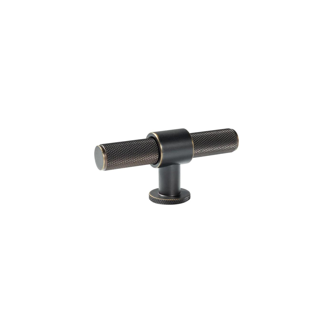 Momo BELGRAVIA knurled T-pull handle with textured metal surface, showcasing a sleek, modern design in dark finish.