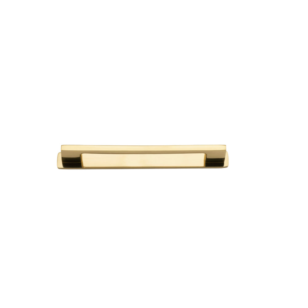Cabinet Pull Cali Polished Brass L130xW9xP28mm CTC96mm with Backplate in Polished Brass