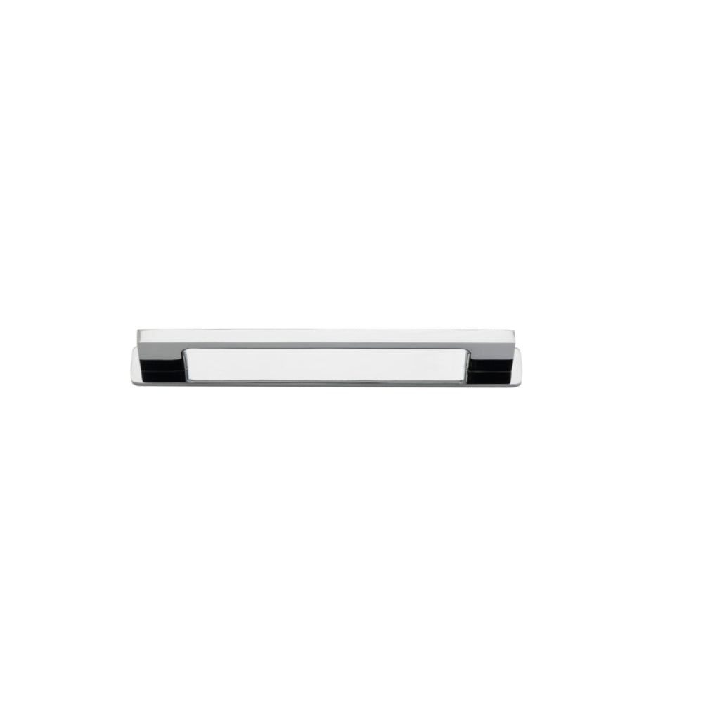 Iver Cali cabinet pull with backplate, modern hardware handle in a sleek metallic finish, mounted on a cabinet door.