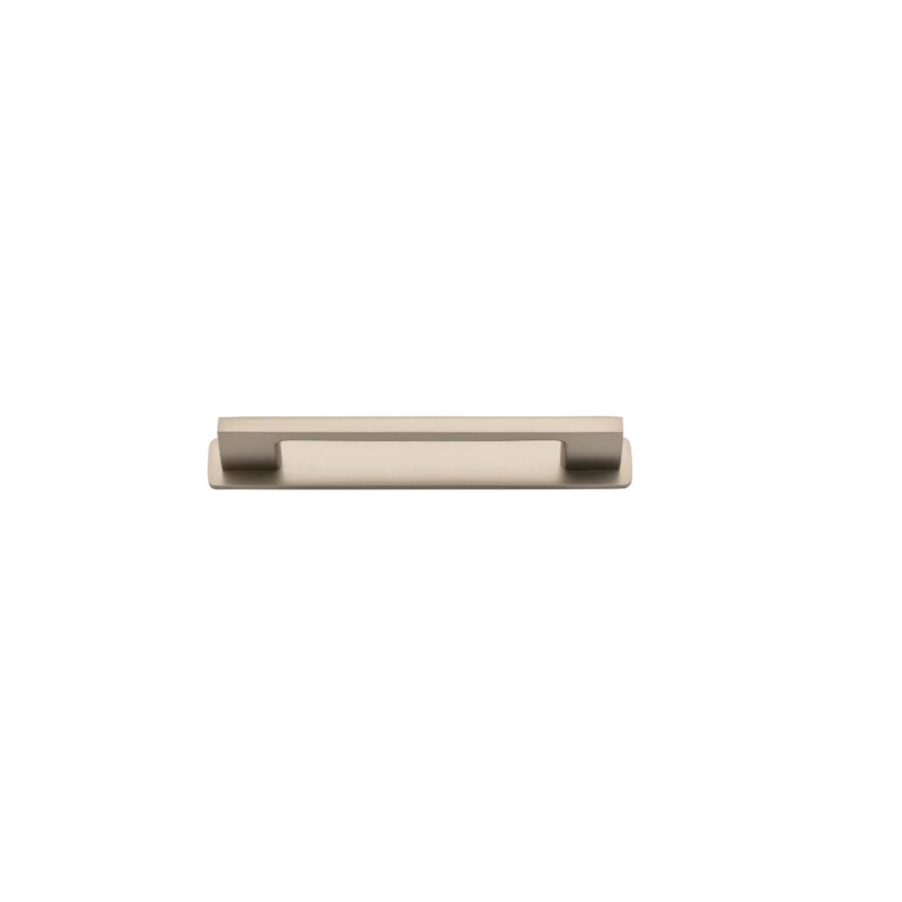 Iver Cali Cabinet Pull with Backplate, sleek modern hardware for kitchen or bathroom cabinets, in a brushed finish.