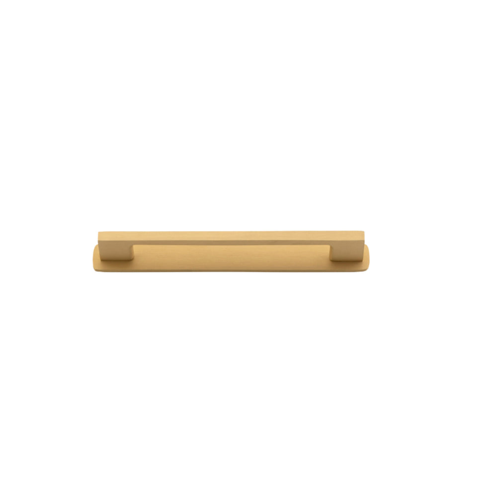 Cabinet Pull Cali Brushed Brass L130xW9xP28mm CTC96mm with Backplate in Brushed Brass
