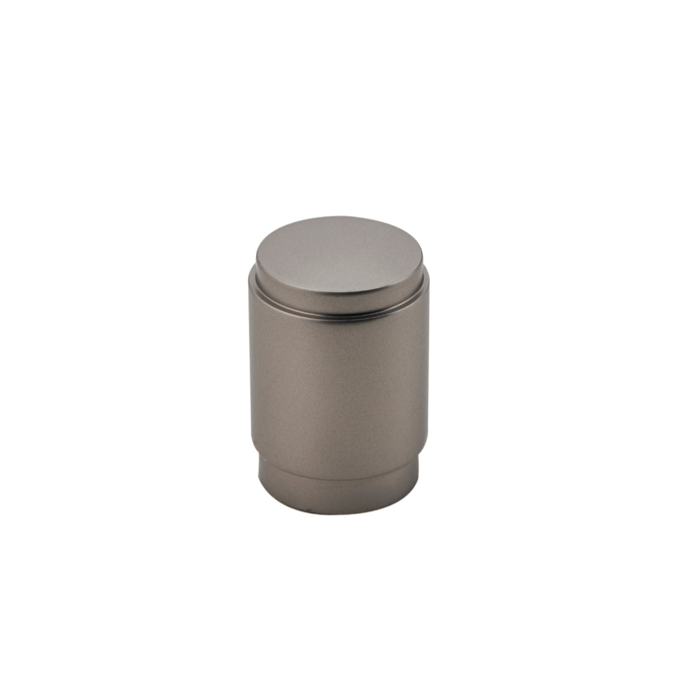 Iver Berlin cabinet knob in brushed nickel, showcasing a sleek, modern design on a wooden cabinet.