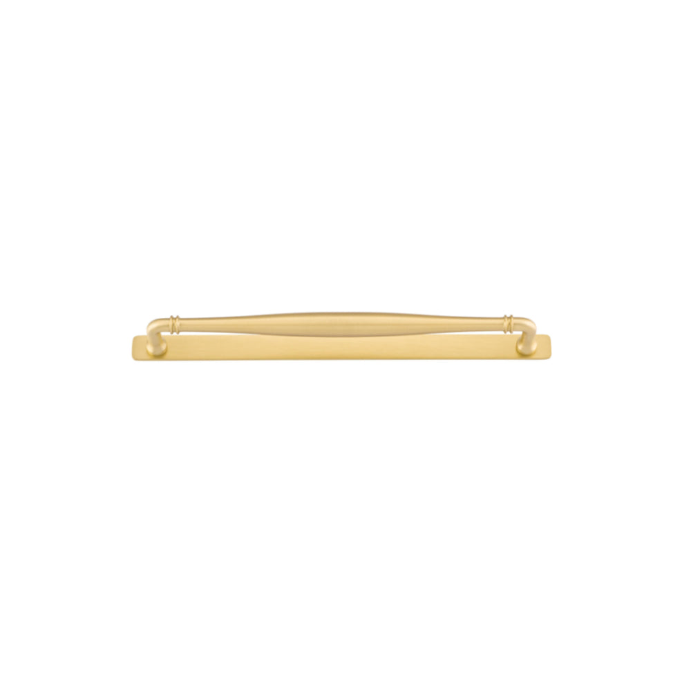 Cabinet Pull Sarlat Brushed Gold PVD L338xP52mm BD18mm CTC320mm With Backplate W365xH24mm T3mm in Brushed Gold PVD