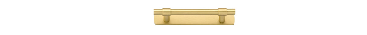 Iver Helsinki cabinet pull with backplate, modern kitchen hardware in brushed nickel finish, mounted on a cabinet door.