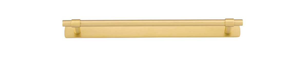 Iver Helsinki cabinet pull with backplate, modern hardware handle for kitchen or furniture cabinets, brushed metal finish.