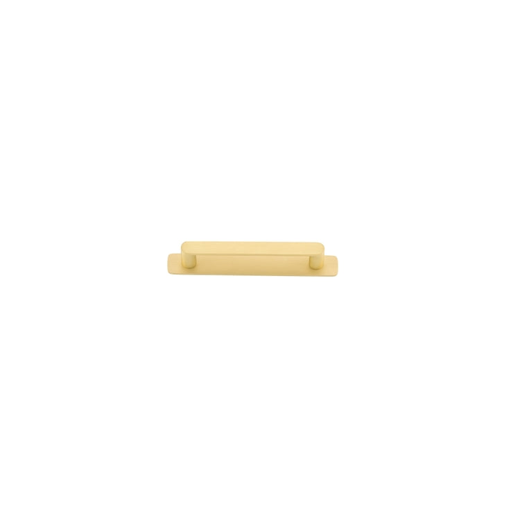 Cabinet Pull Osaka Brushed Gold PVD L143xW15xP33mm BD15mm CTC128mm With Backplate W173xH24mm T3mm in Brushed Gold PVD