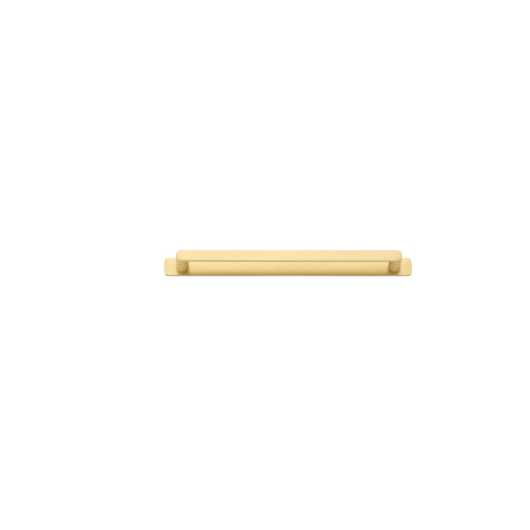 Cabinet Pull Osaka Brushed Gold PVD L271xW15xP33mm BD15mm CTC256mm With Backplate W301xH24mm T3mm in Brushed Gold PVD