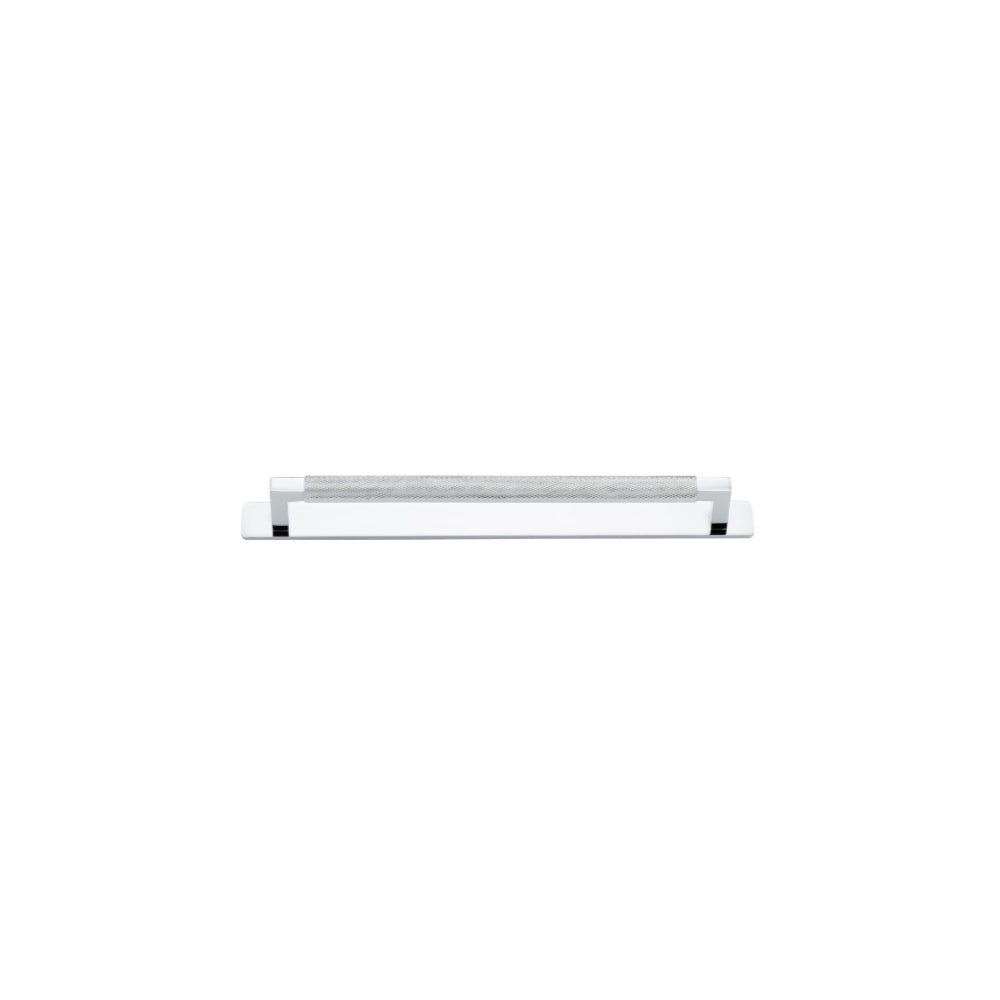 Cabinet Pull Brunswick Knurled Polished Chrome L266xW15xP40 CTC256mm with Backplate in Polished Chrome