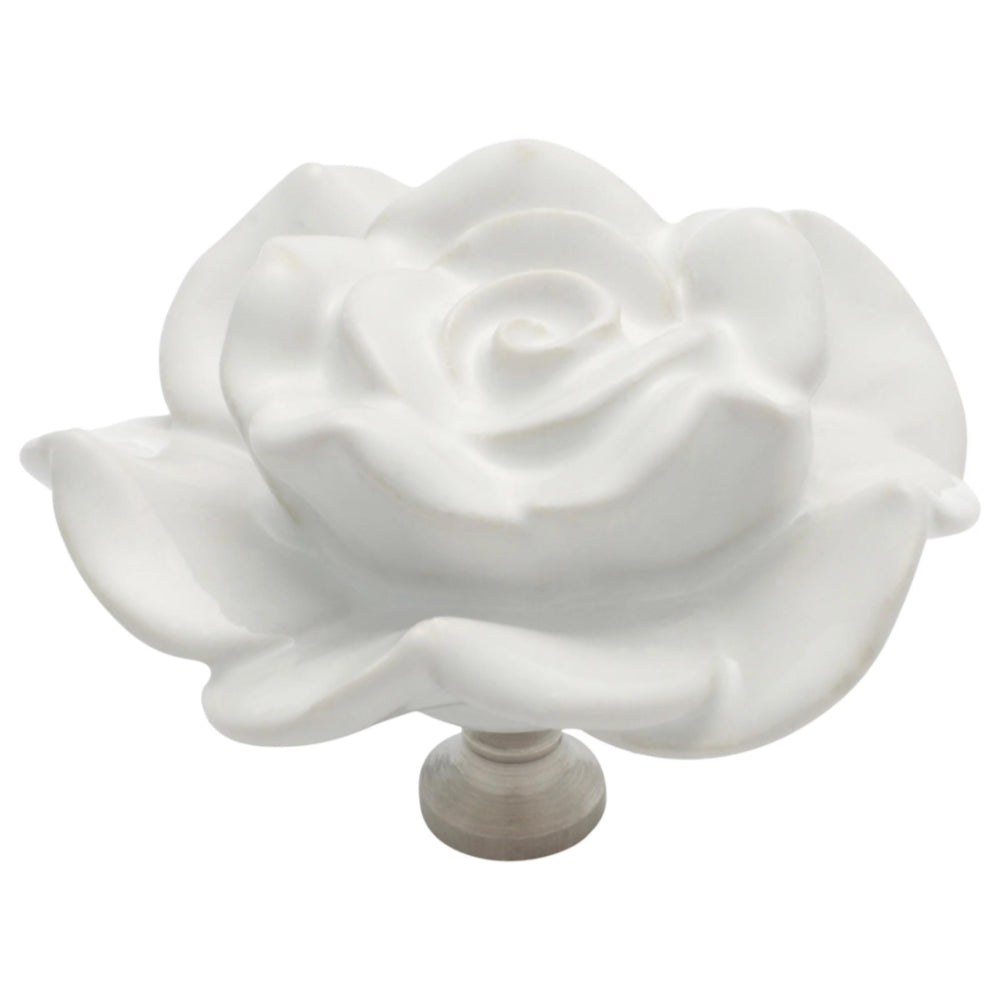Cupboard Knob White Porcelain Flower Chrome Plated D60xP36mm in Porcelain