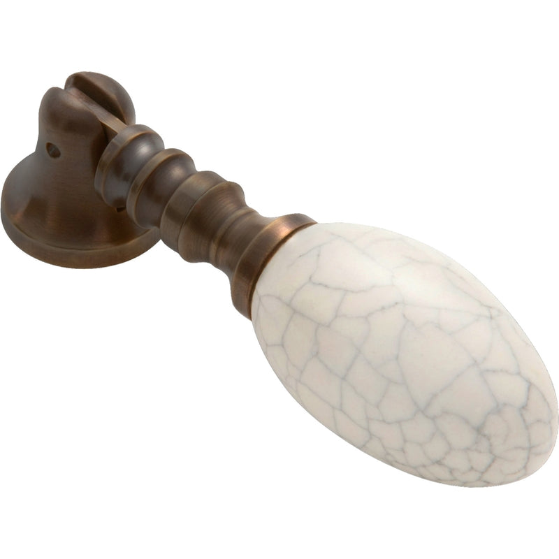 Cabinet Pull Teardrop Crazed Ivory Porcelain Antique Brass BP18mm Drop 65mm in Antique Brass