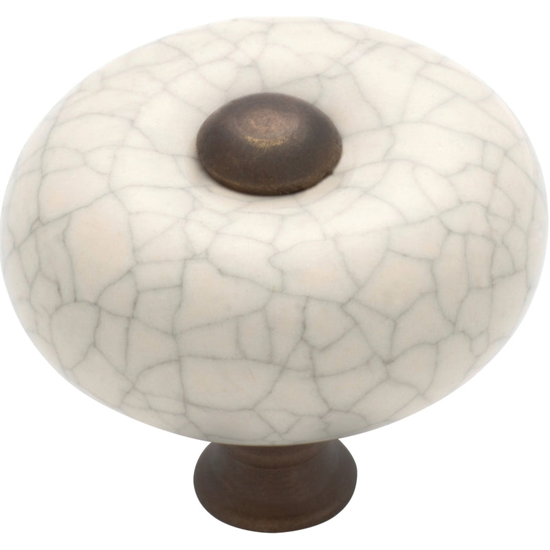 Tradco Crazed Round Cupboard Knob, architectural hardware with a distressed finish, shown on a white background.