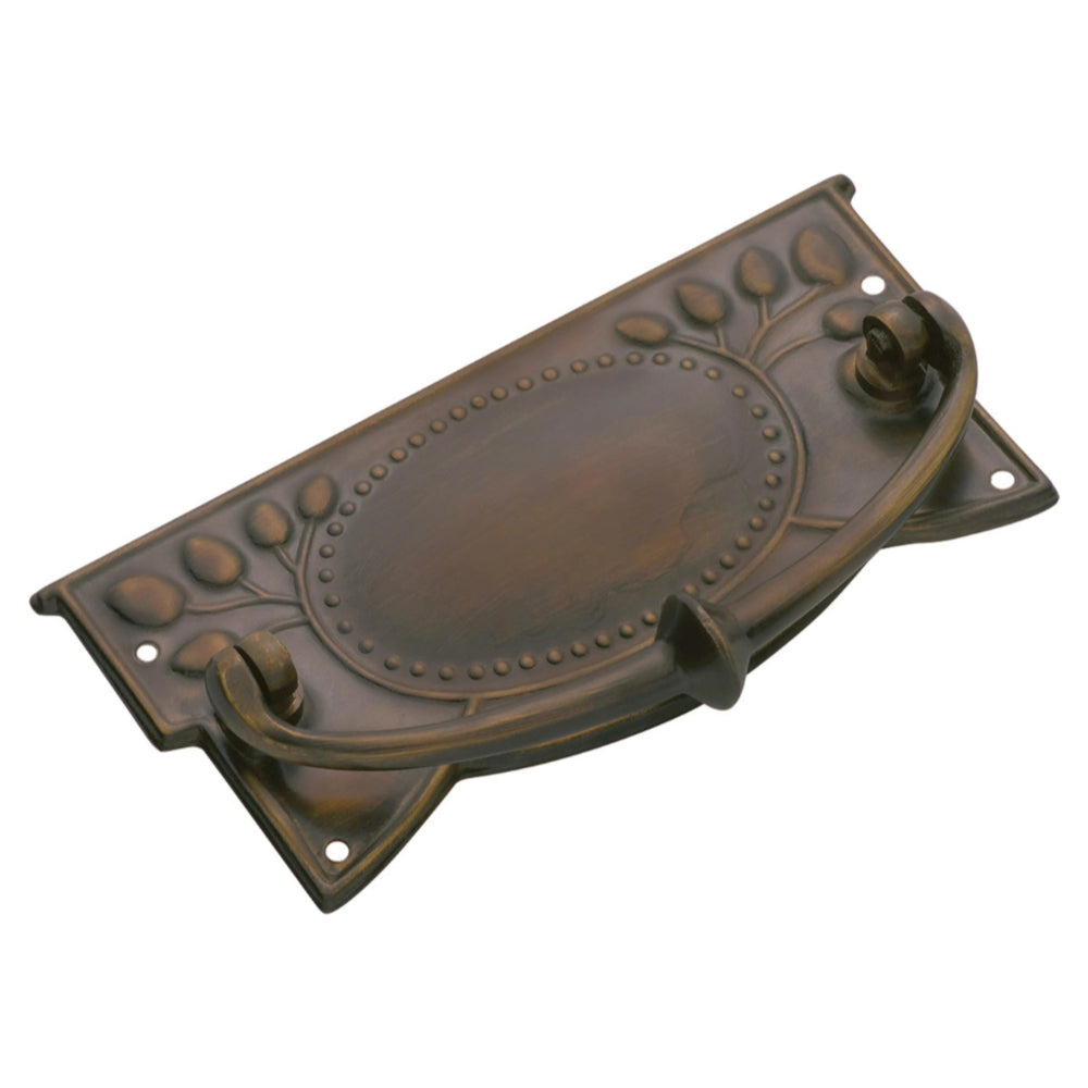 Cabinet Pull Handle Sheet Brass Edwardian Antique Brass L120xH57mm in Antique Brass