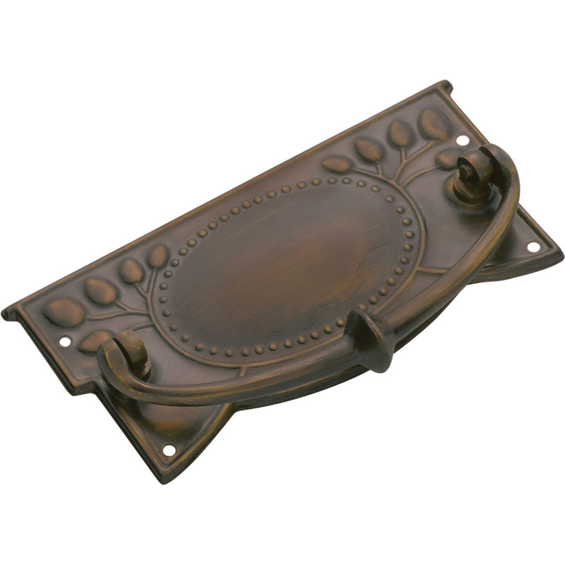 Cabinet Pull Handle Sheet Brass Edwardian Antique Brass L120xH57mm in Antique Brass