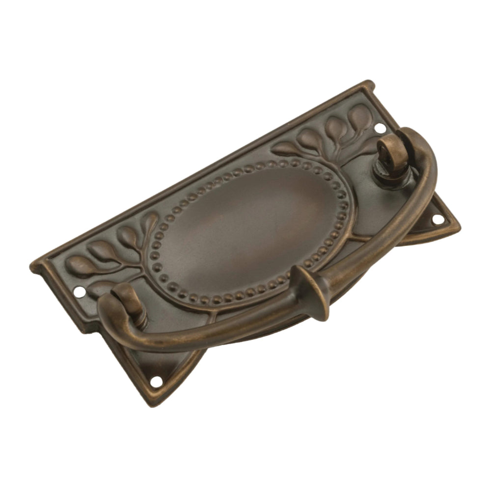 Cabinet Pull Handle Sheet Brass Edwardian Antique Brass L100xH48mm in Antique Brass