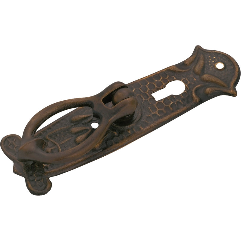Cabinet Pull Handle Sheet Brass Pedestal Nouveau Keyhole Antique Brass H100xW30mm in Antique Brass