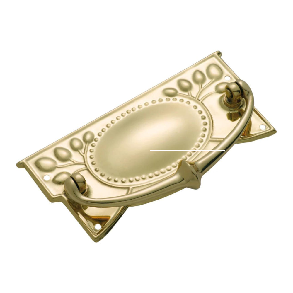 Cabinet Pull Handle Sheet Brass Edwardian Polished Brass L120xH57mm in Polished Brass