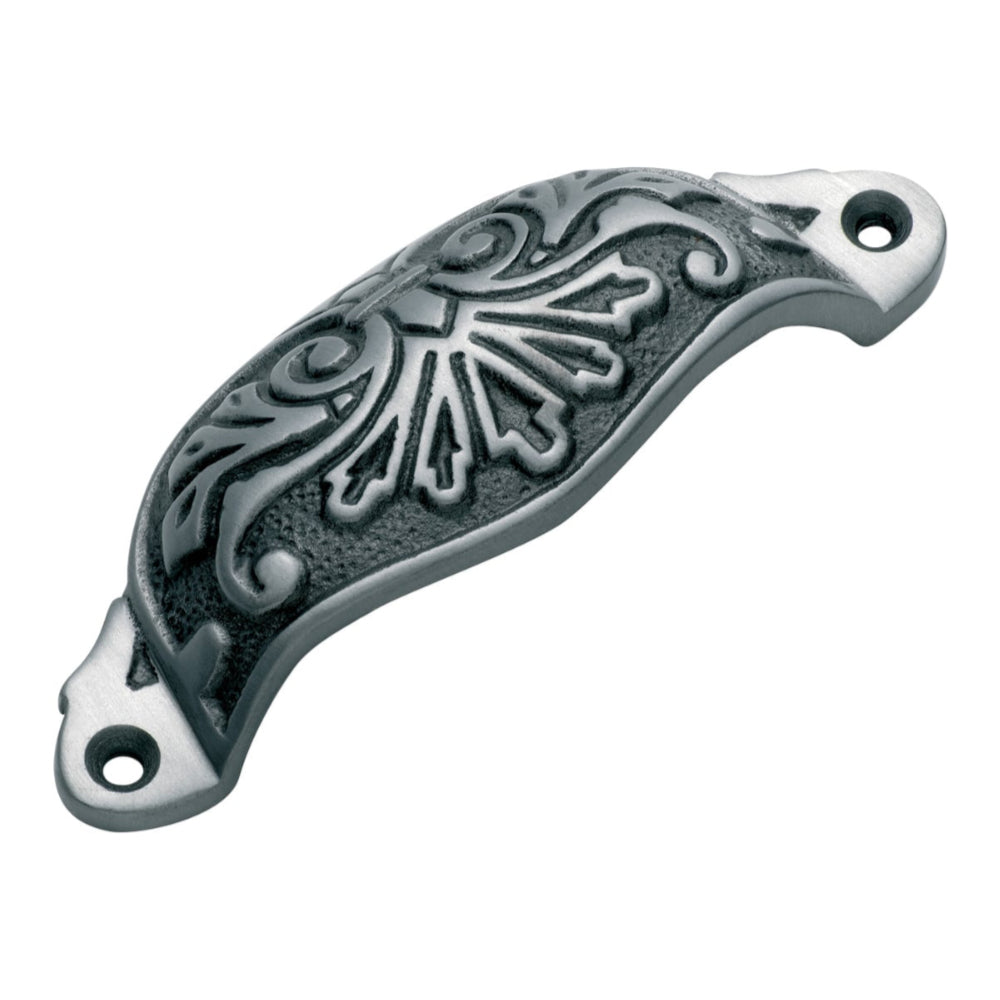 Drawer Pull Ornate Cupped Iron Polished Metal H35xL110mm in Polished Metal