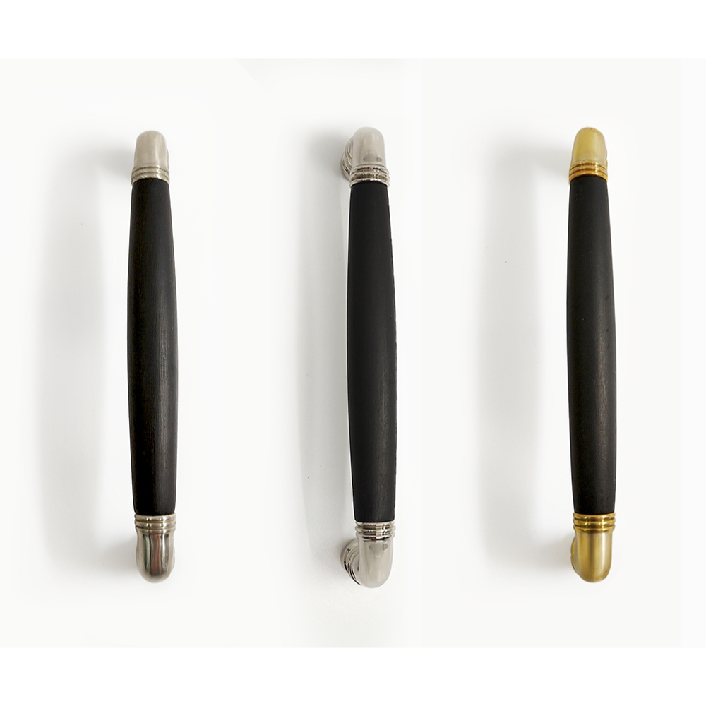 TIMELESS MG1934/160 cabinet handle 160mm c.t.c. satin nickel/ebony wood in Satin Nickel / Ebony Wood