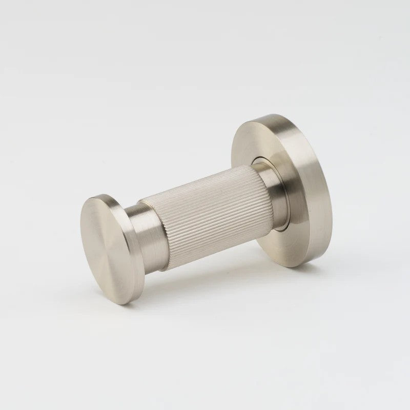 Lo & Co Linear Towel Hook in brushed nickel, sleek architectural hardware for bathroom or kitchen organization.