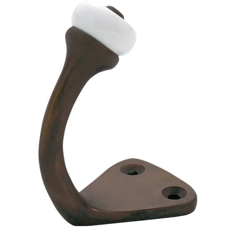 Robe Hook Porcelain Tip Antique Brass H45xP70mm in Antique Brass