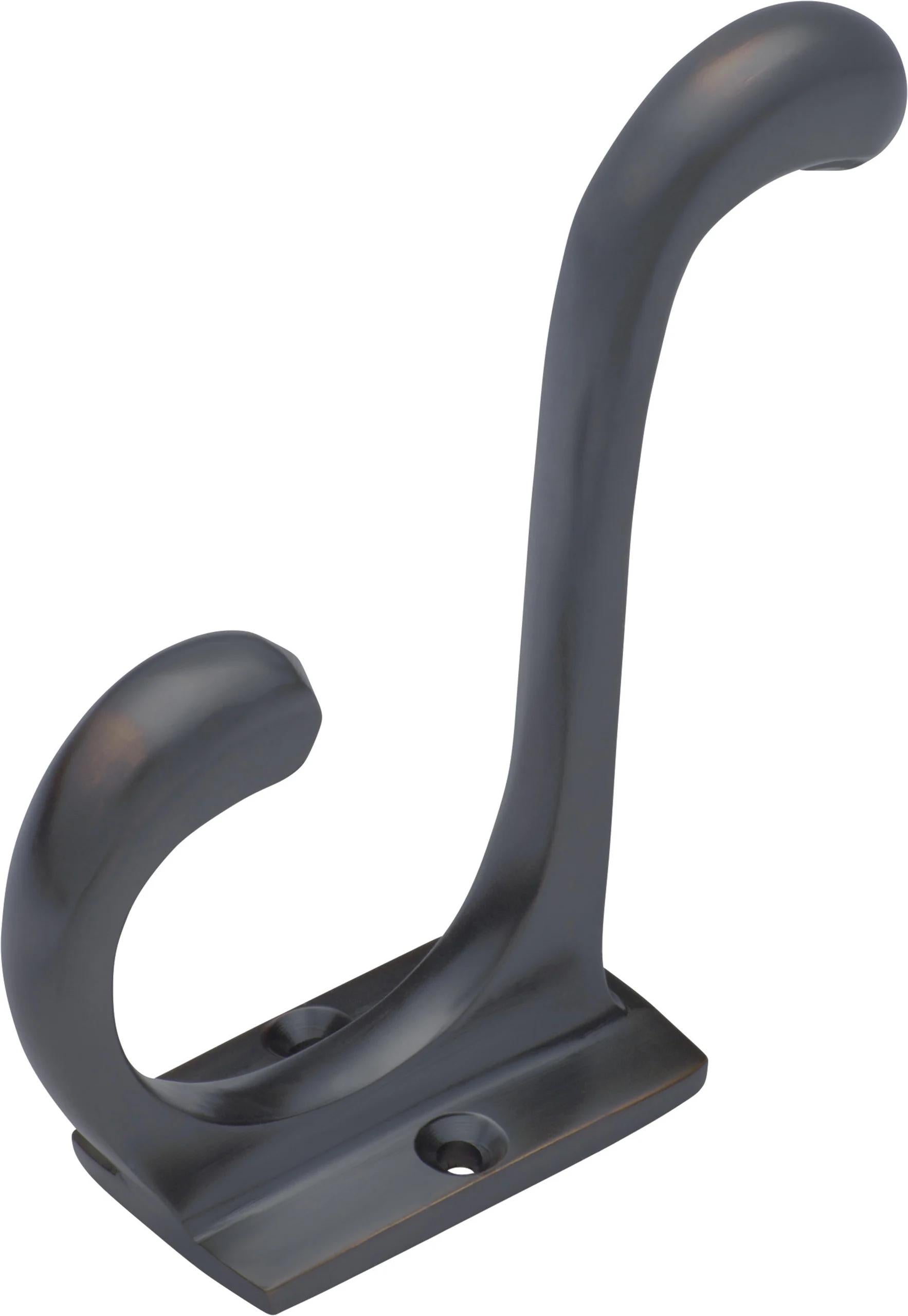 Vintage-style Retro Hat and Coat Hooks by Tradco, showing black metal hooks attached to a wooden wall.
