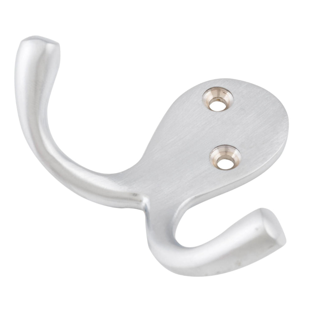 Robe Hook Double Satin Chrome H75xP30mm in Satin Chrome