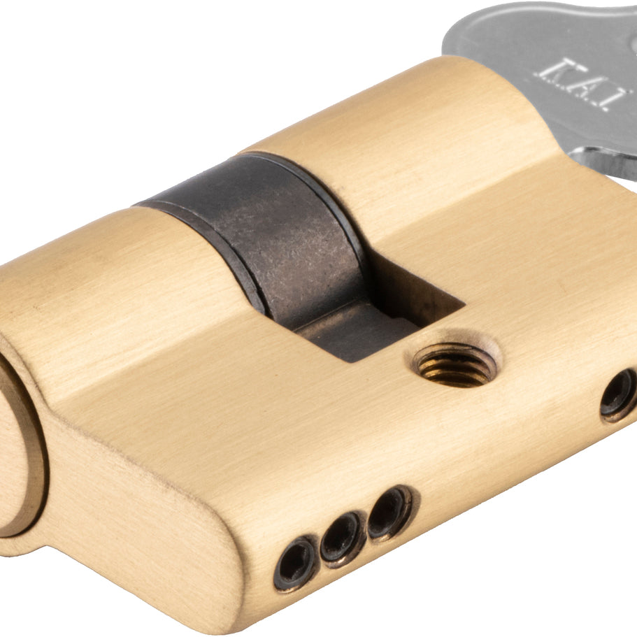 Tradco Euro Double Cylinder, Key Key 3 Pin in Signature Brass