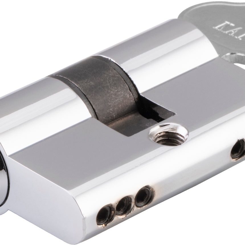 Tradco Euro Double Cylinder, Key Key 3 Pin in Polished Chrome