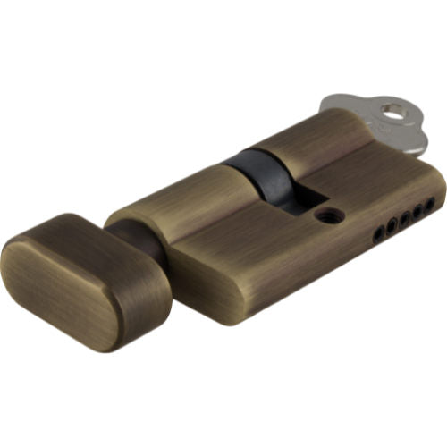 Tradco Euro double cylinder lock with 5 pin, L65mm keyway, silver finish, showing the lock mechanism and keyhole.