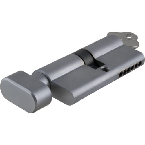 Tradco Euro Double Cylinder, Key/Thumb, 5 Pin, 65mm in Satin Chrome