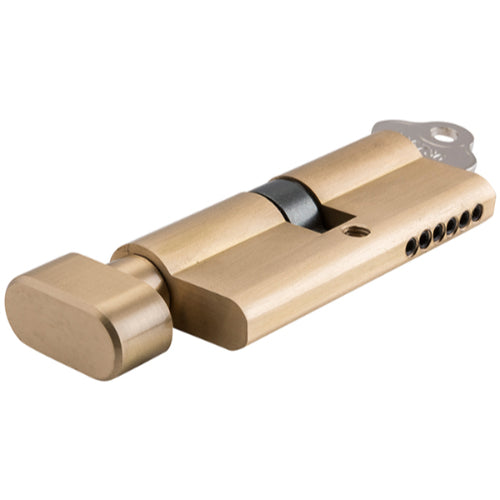 Tradco 5-pin Euro cylinder and turn lock, L65mm architectural hardware with key and turn knob for secure door locking.