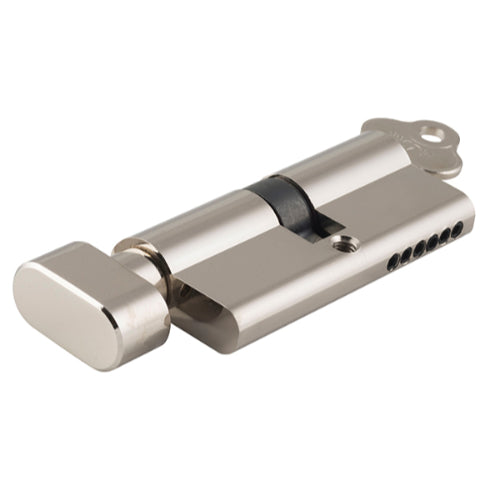 Tradco Euro Double Cylinder, Key/Thumb, 5 Pin, 65mm in Polished Nickel