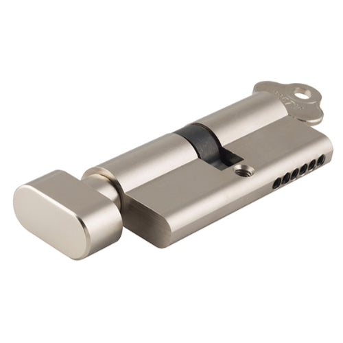 Tradco Euro Double Cylinder, Key/Thumb, 5 Pin, 65mm in Satin Nickel