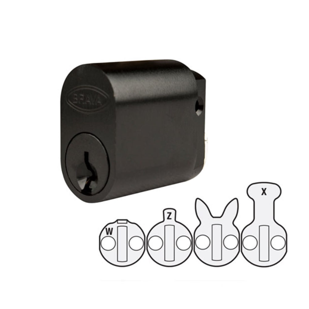Brava OVAL 570 cylinder lock with keyed alike key system, shown in black finish for secure door locking.