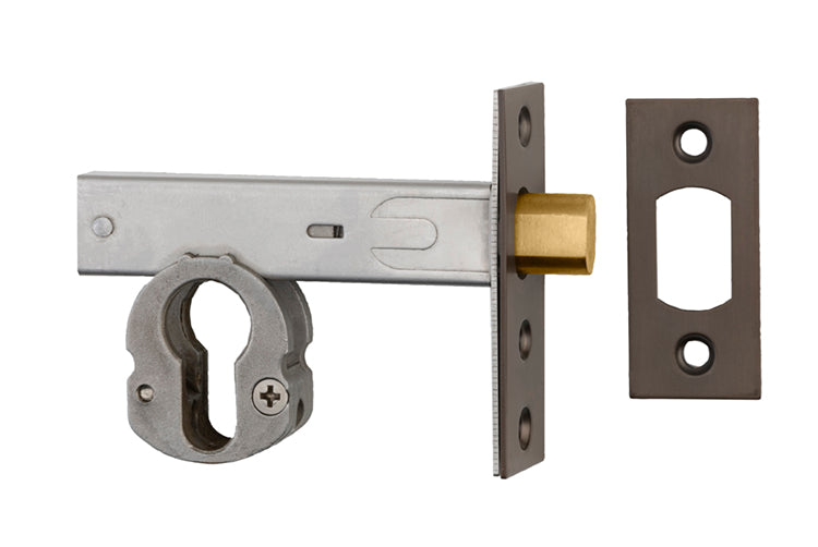 Iver Euro mortice deadbolt with 60mm backset, showcasing the architectural hardware in a close-up view.