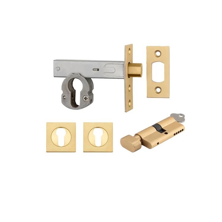 Mortice Deadbolt Euro Signature Brass Backset 60mm Key/Thumb Escutcheon Square Kit in Signature Brass
