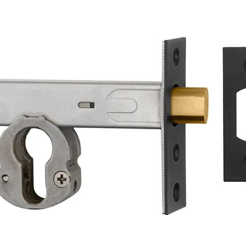 Mortice Deadbolt Euro Matt Black Backset 60mm in Matt Black