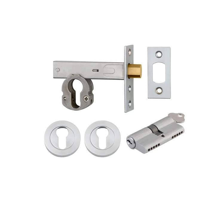 Mortice Deadbolt Euro Brushed Chrome Backset 60mm Key/Key Escutcheon Round Kit in Brushed Chrome