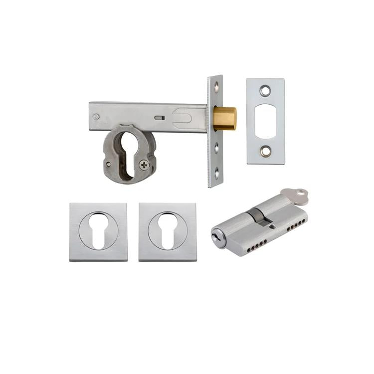 Mortice Deadbolt Euro Brushed Chrome Backset 60mm Key/Key Escutcheon Square Kit in Brushed Chrome