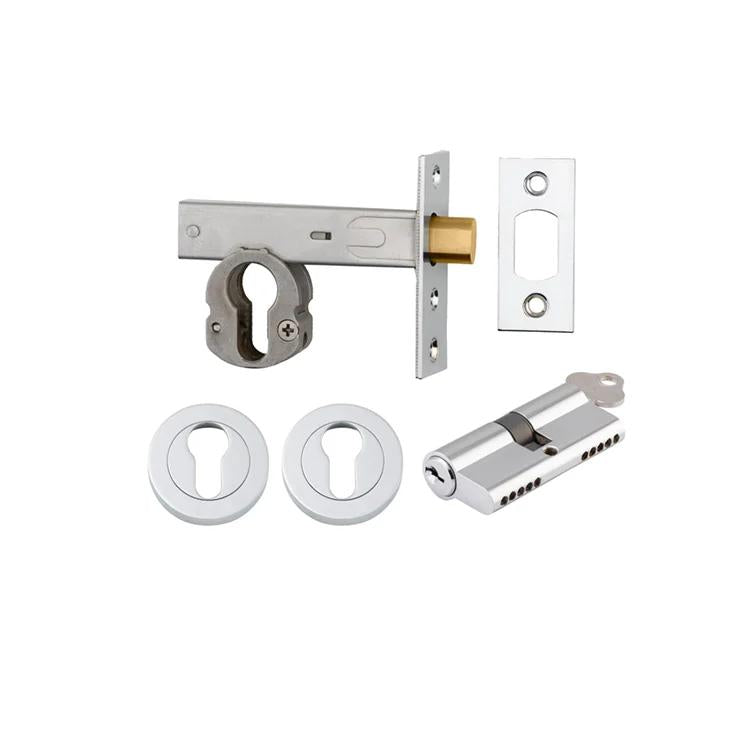 Mortice Deadbolt Euro Polished Chrome Backset 60mm Key/Key Escutcheon Round Kit in Polished Chrome