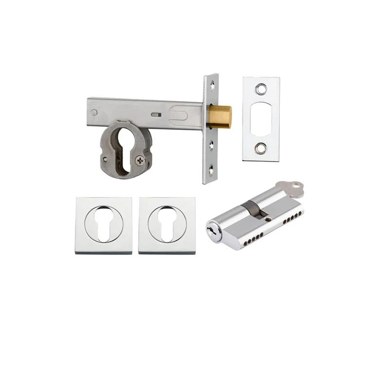 Mortice Deadbolt Euro Polished Chrome Backset 60mm Key/Key Escutcheon Square Kit in Polished Chrome