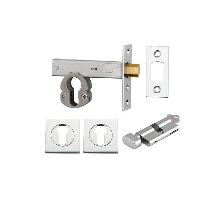 Mortice Deadbolt Euro Polished Chrome Backset 60mm Key/Thumb Escutcheon Square Kit in Polished Chrome
