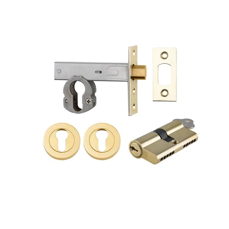 Mortice Deadbolt Euro Polished Brass Backset 60mm Key/Key Escutcheon Round Kit in Polished Brass